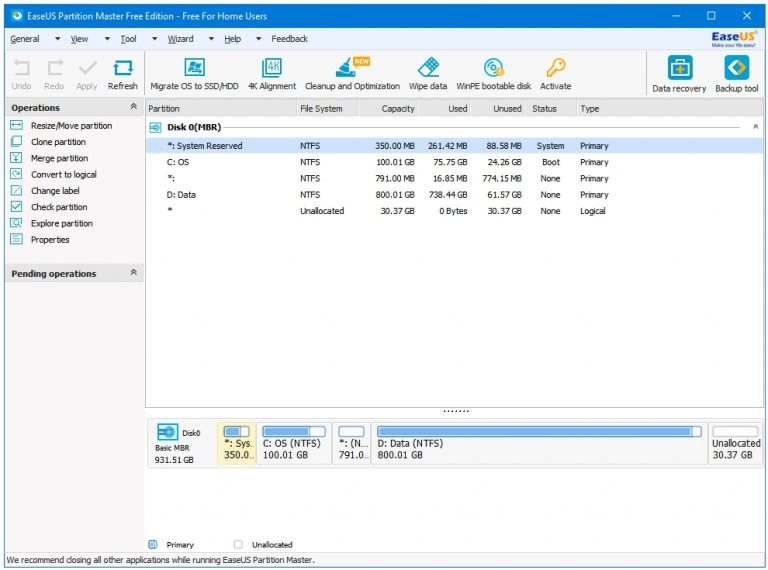 freeware partition manager windows 10