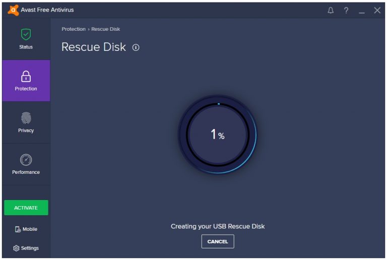 avast rescue disk failed